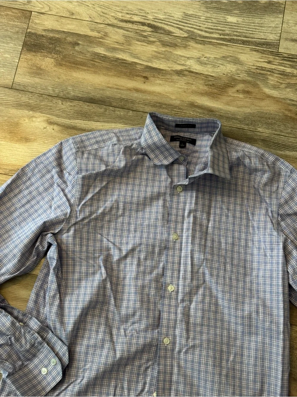 Banana Republic Grant Fit Button Up Dress Shirt Large Blue Plaid Non Iron